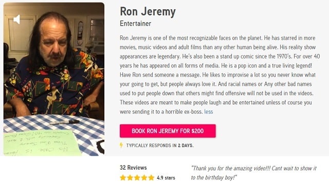 get a personalized video from a porn star ron jeremy