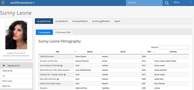 Adult Film Database layout