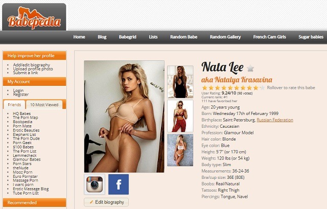 Nata Lee's profile on the Babepedia adult database