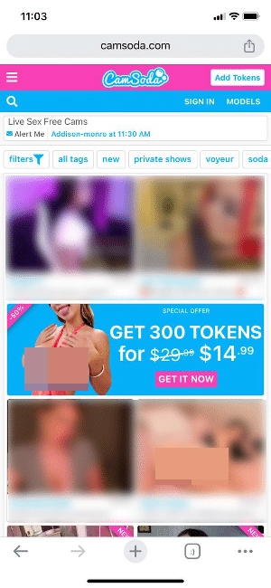 CamSoda mobile view