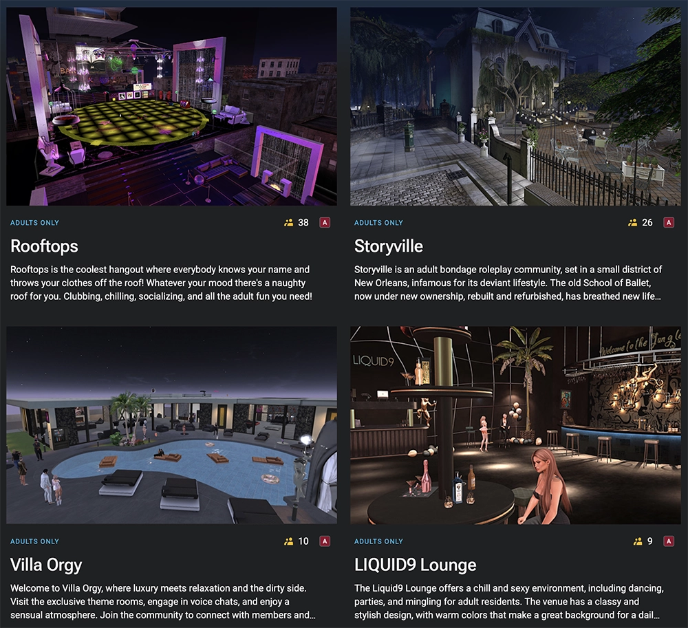 Adult-only SecondLife locations