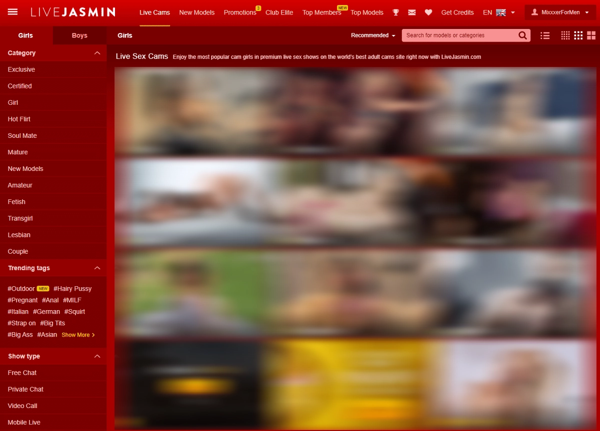 LiveJasmin homepage view