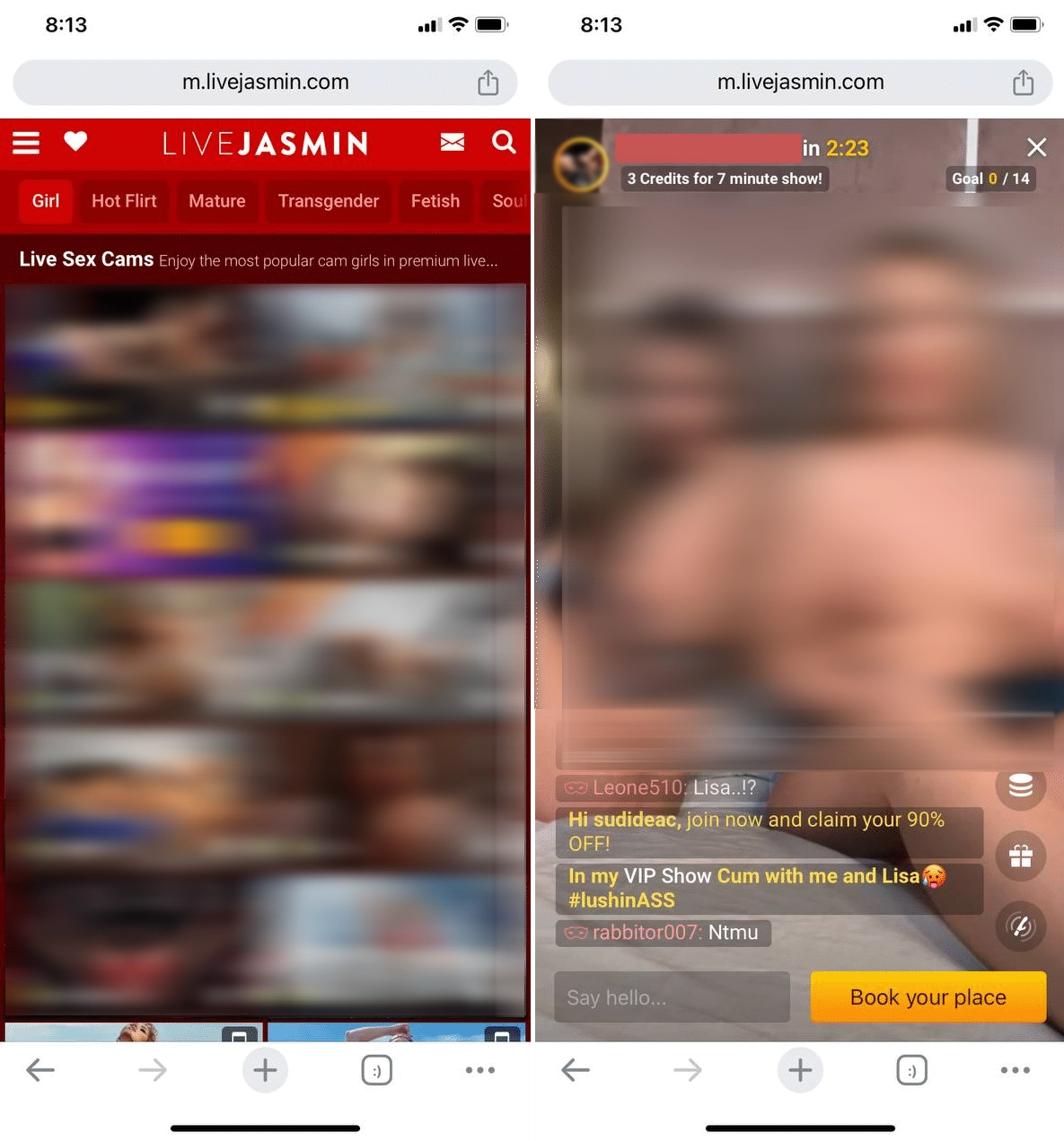 LiveJasmin mobile view