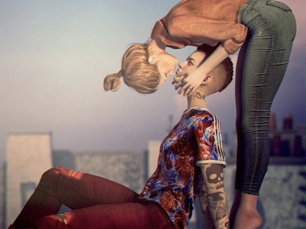 Second Life Characters kissing