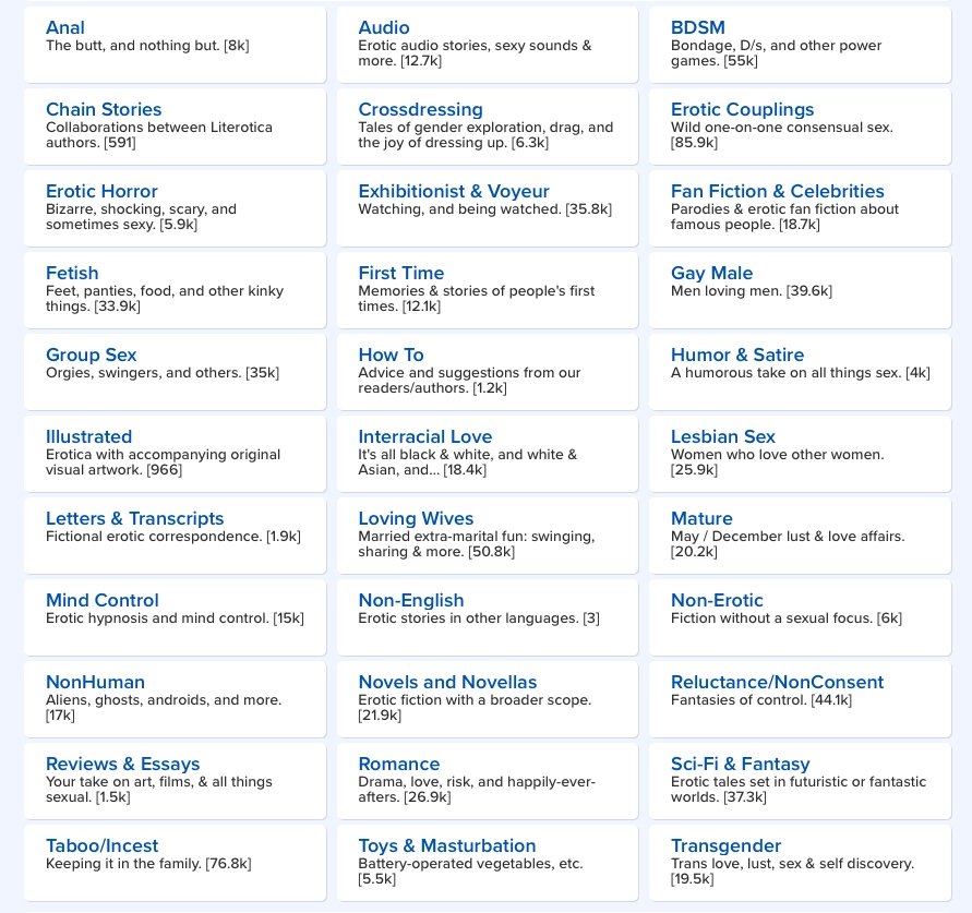 Literotica categories