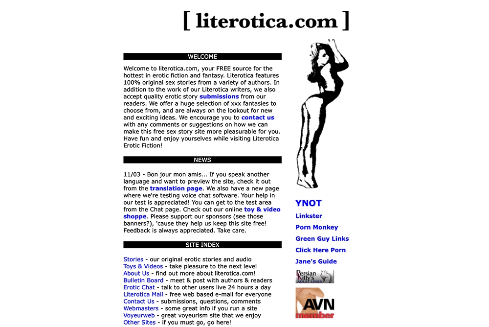 Old Literotica homepage