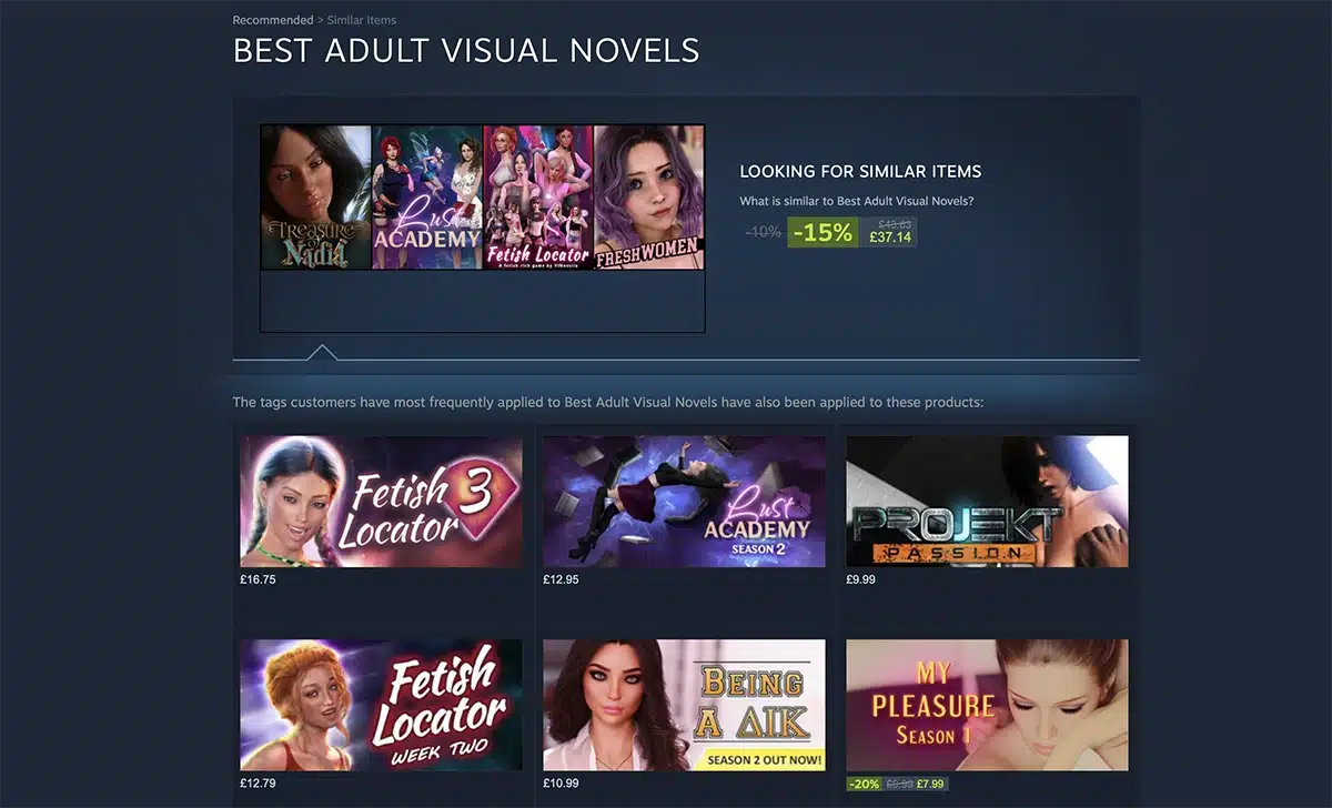 Adult visual novels on Steam