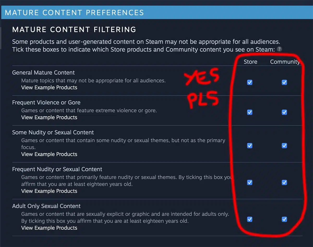 Enable Mature content on Steam