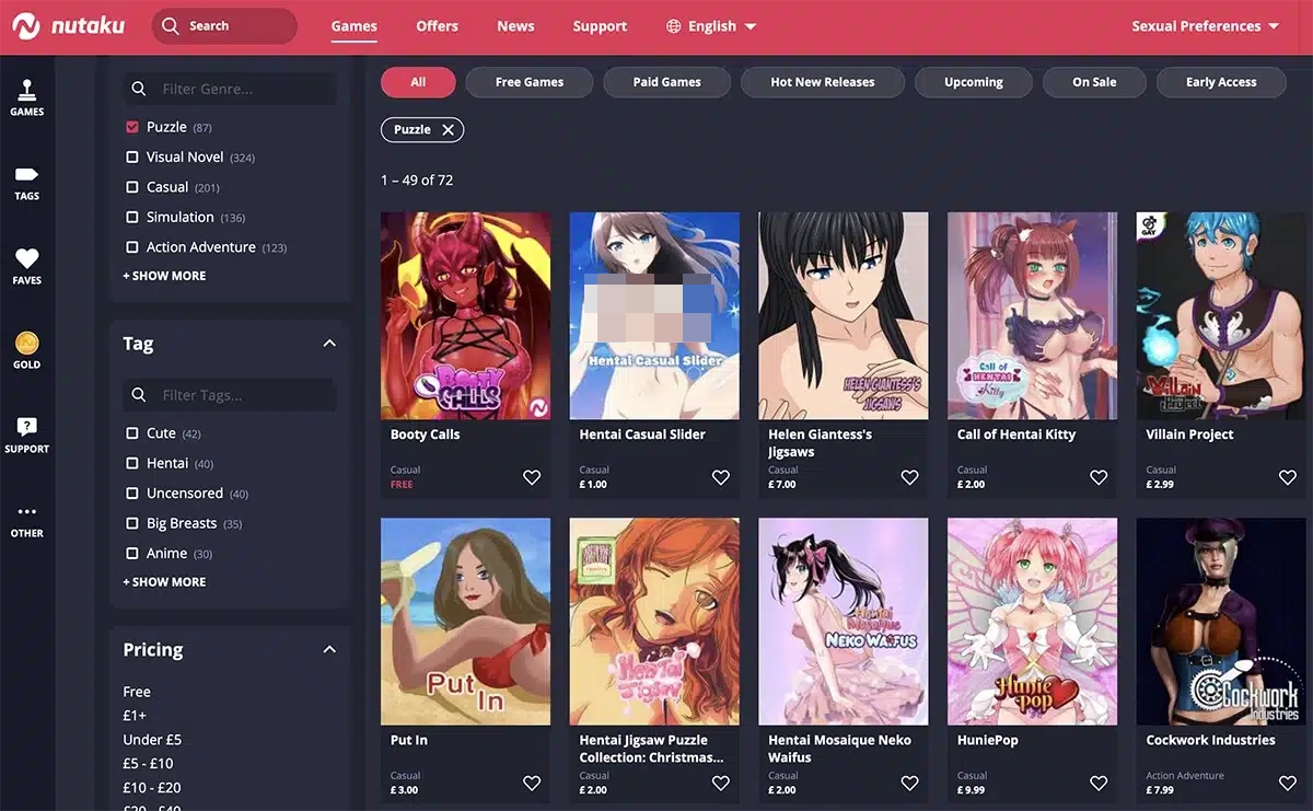 Puzzle games on Nutaku