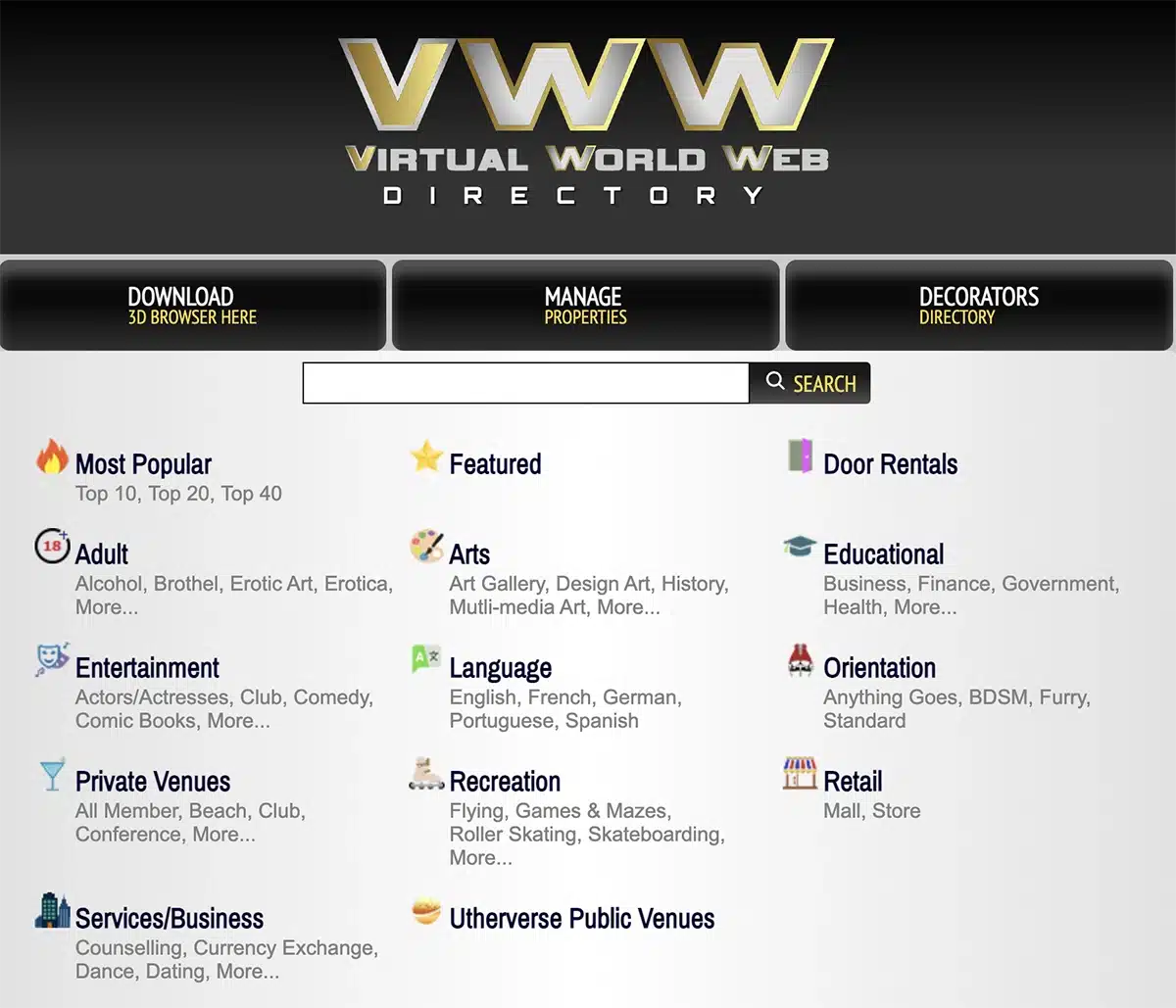 Virtual World Web Directory