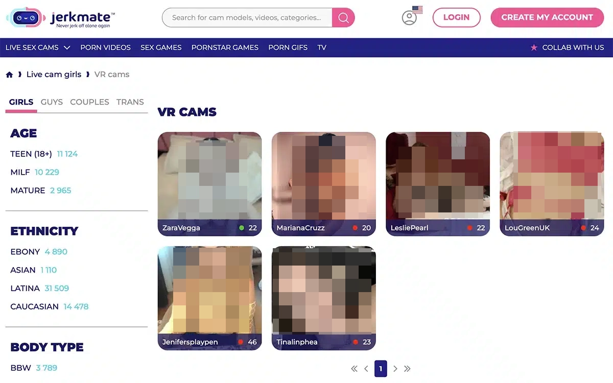 JerkMate live cams selector