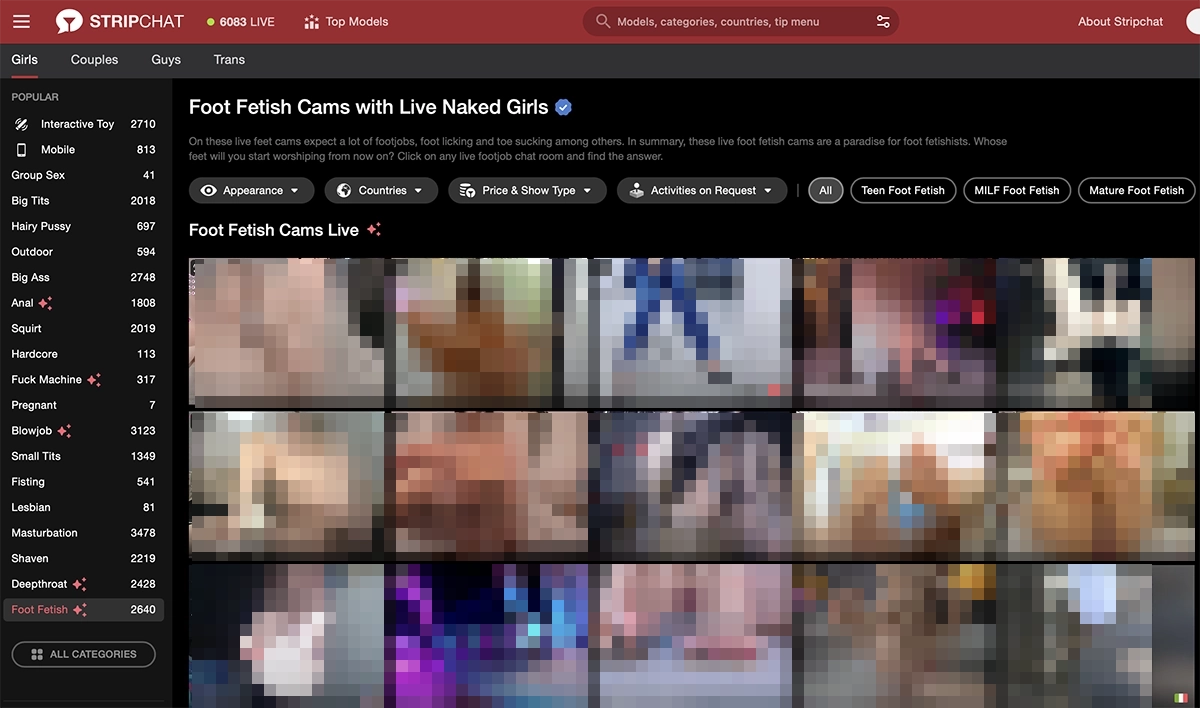 Just the small number of 2640 foot fetish performers on StripChat