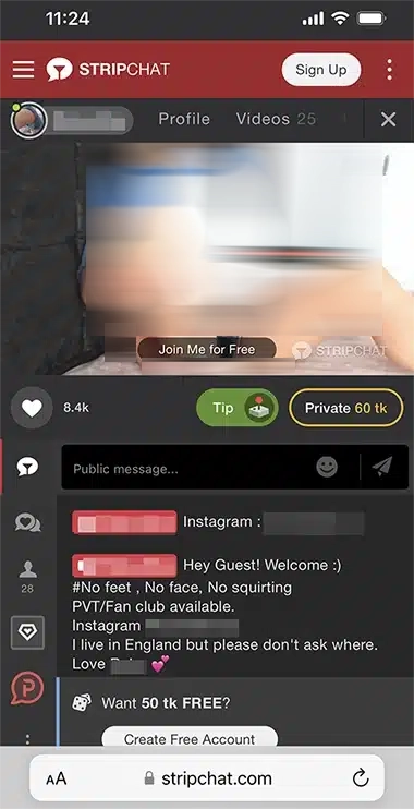 Mobile StripChat view