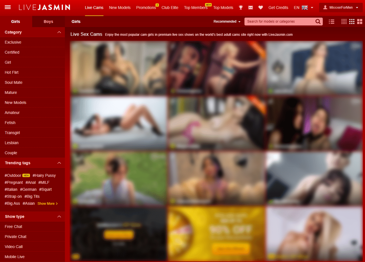 Homepage on LiveJasmin