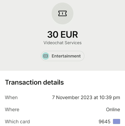 What out transaction billing looked like when we paid 30 euros on Visit-X