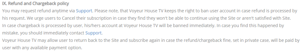 Voyeur House TV refund policy