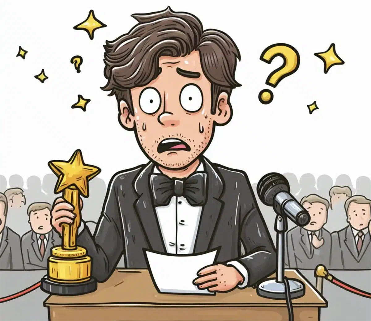 Confused narrator at awards ceremony