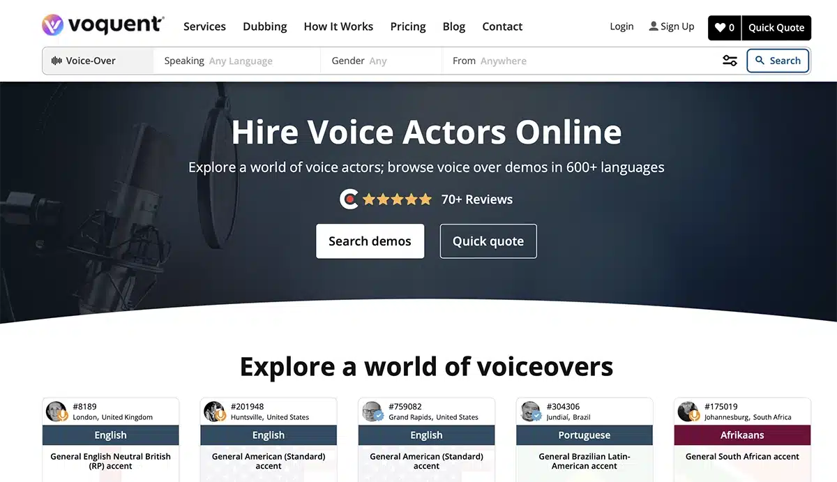 Jobs for audio narrators on Voquent