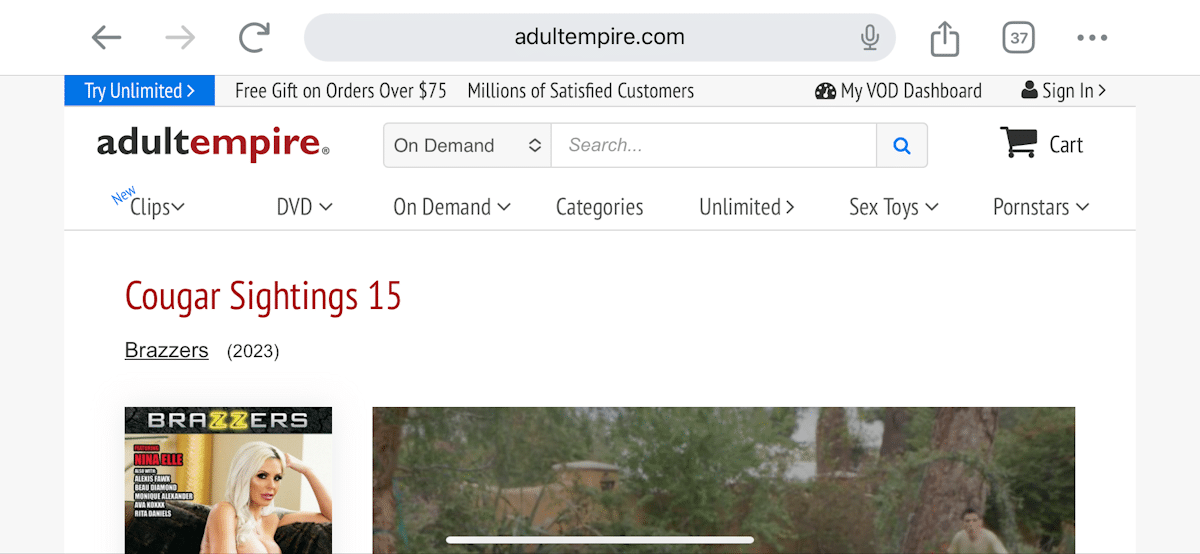 Adult Empire mobile browser view (horizontal)