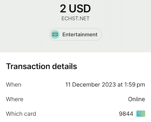 Bang.com trial purchase, how our billing looked