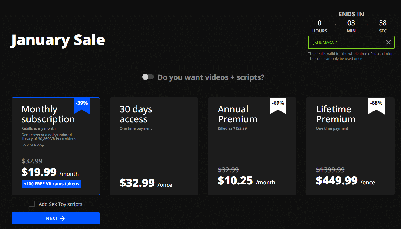 SexLIkeReal pricing options