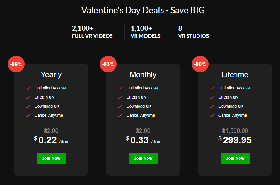 Wankz VR membership options and pricing