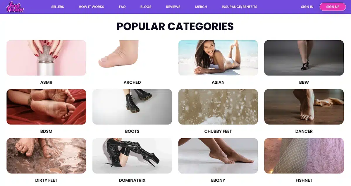 FeetFinder popular categories for inspiration