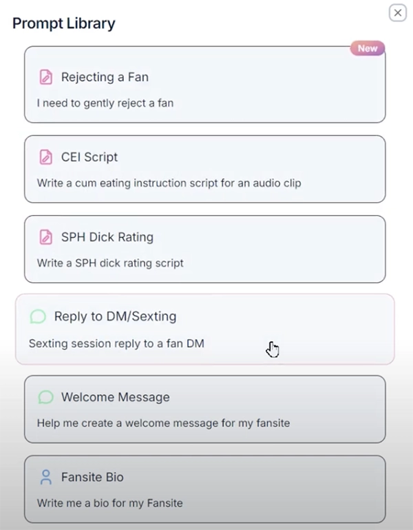 Prompt library - sexting replies