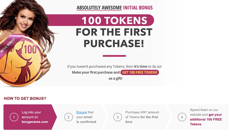100 free tokens on BongaCams